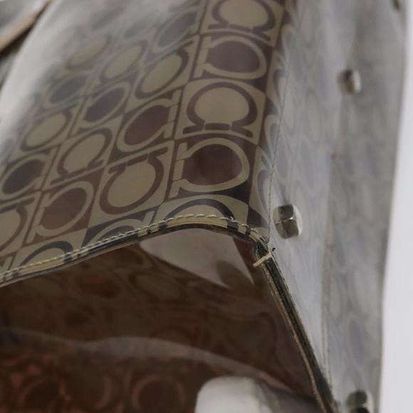 Salvatore Ferragamo Gancini Tote Bag Vinyl Brown Silver Auth BA2989